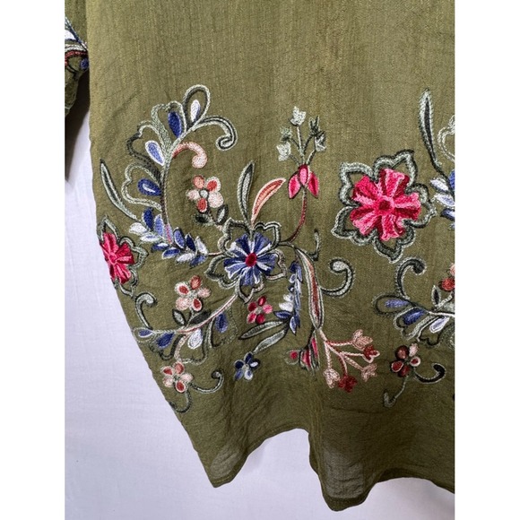 Three Bird Nest Womens Green Floral Embroidered Kimono OS Boho Indie Festival - Picture 8 of 12